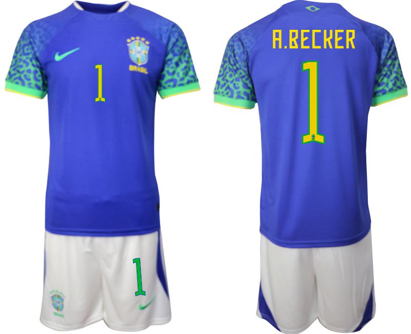 Men 2022 World Cup National Team Brazil away blue #1 Soccer Jerseys
